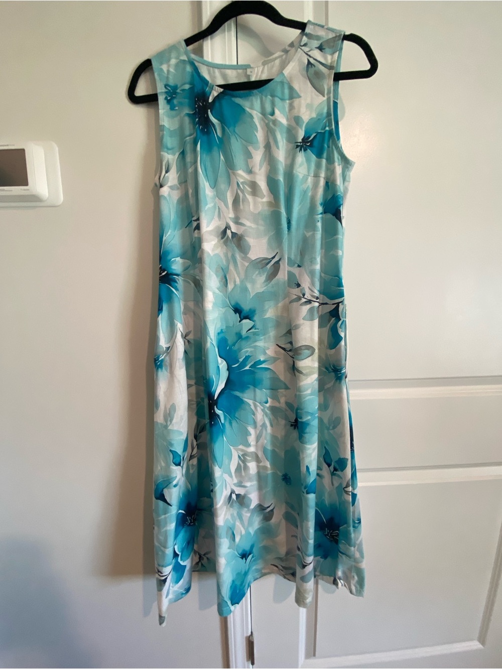 Aqua Floral Sleeveless Summer Dress